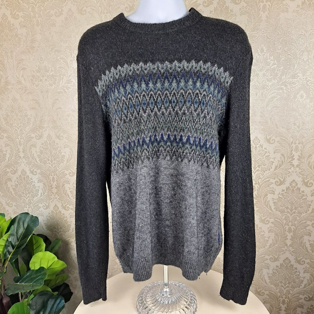 Vineyard Vines Size Medium Fair Isle Gray Crewneck Sweater Wool/Alpaca Blnd EUC